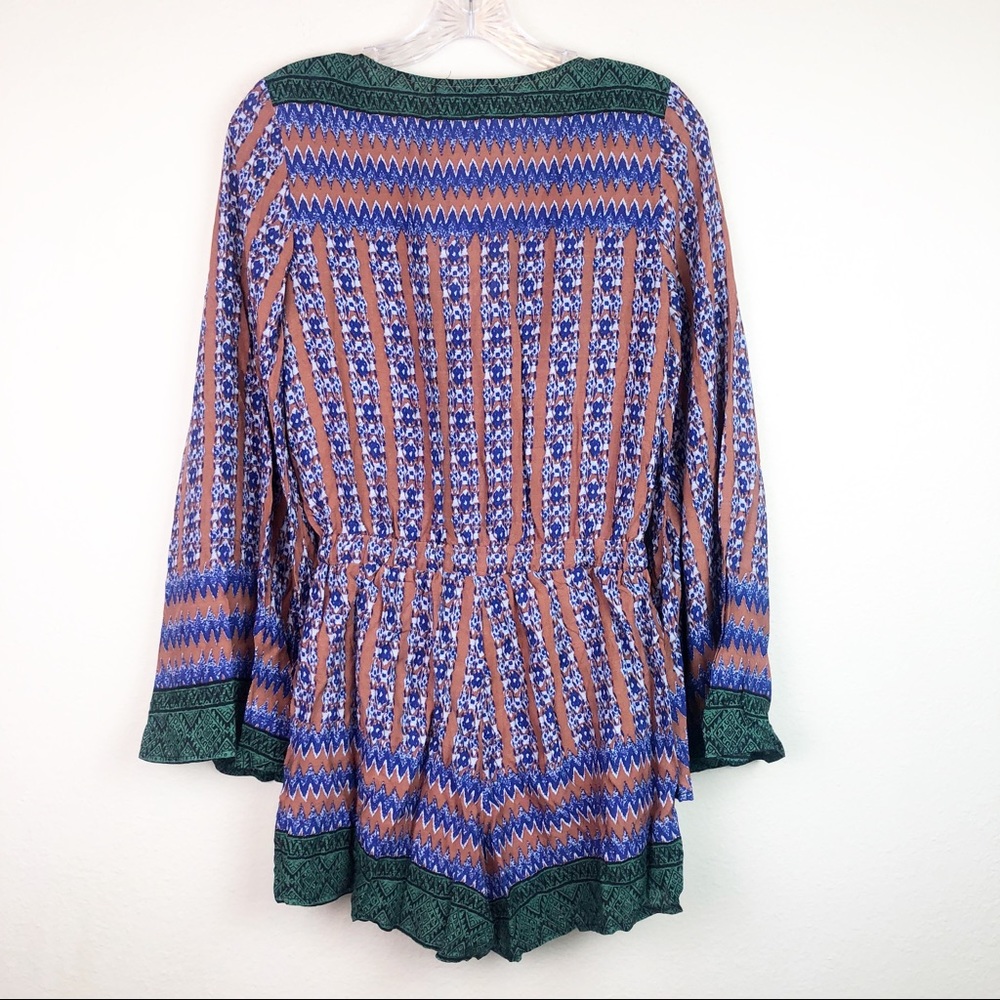 🔥3 for $30 Camel Blue & Green Peasant Boho Romper - Picture 4 of 8